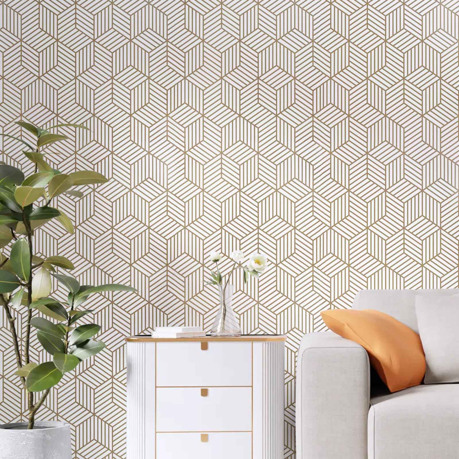 WENMER 17.7" x 118.1" Geometric Hexagon Peel and Stick Wallpaper - Removable, Self-Adhesive Vinyl Film for Home Use