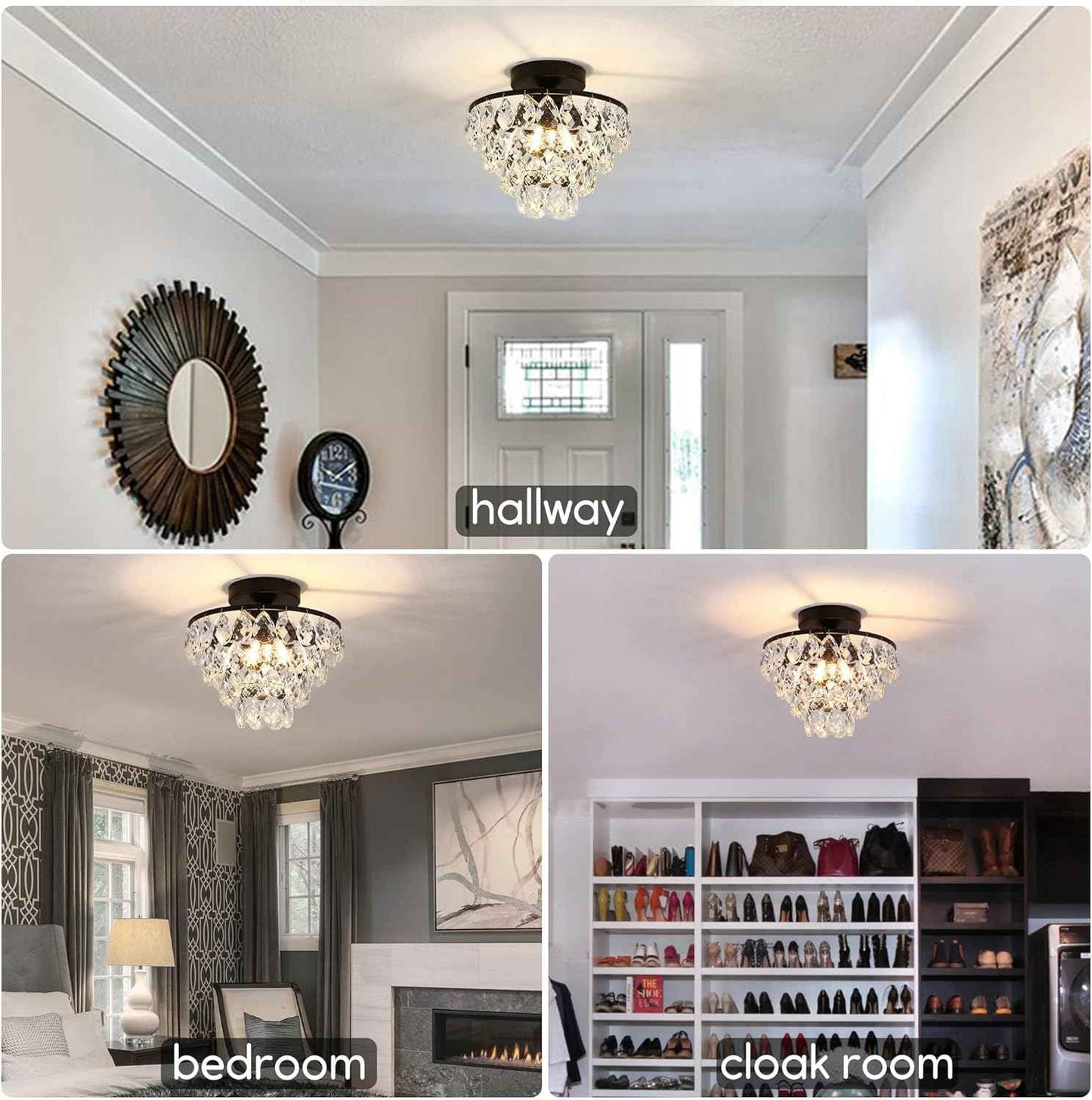 Gold Crystal Mini Chandelier - Modern Flush Mount Ceiling Light for Hallway & Bedroom