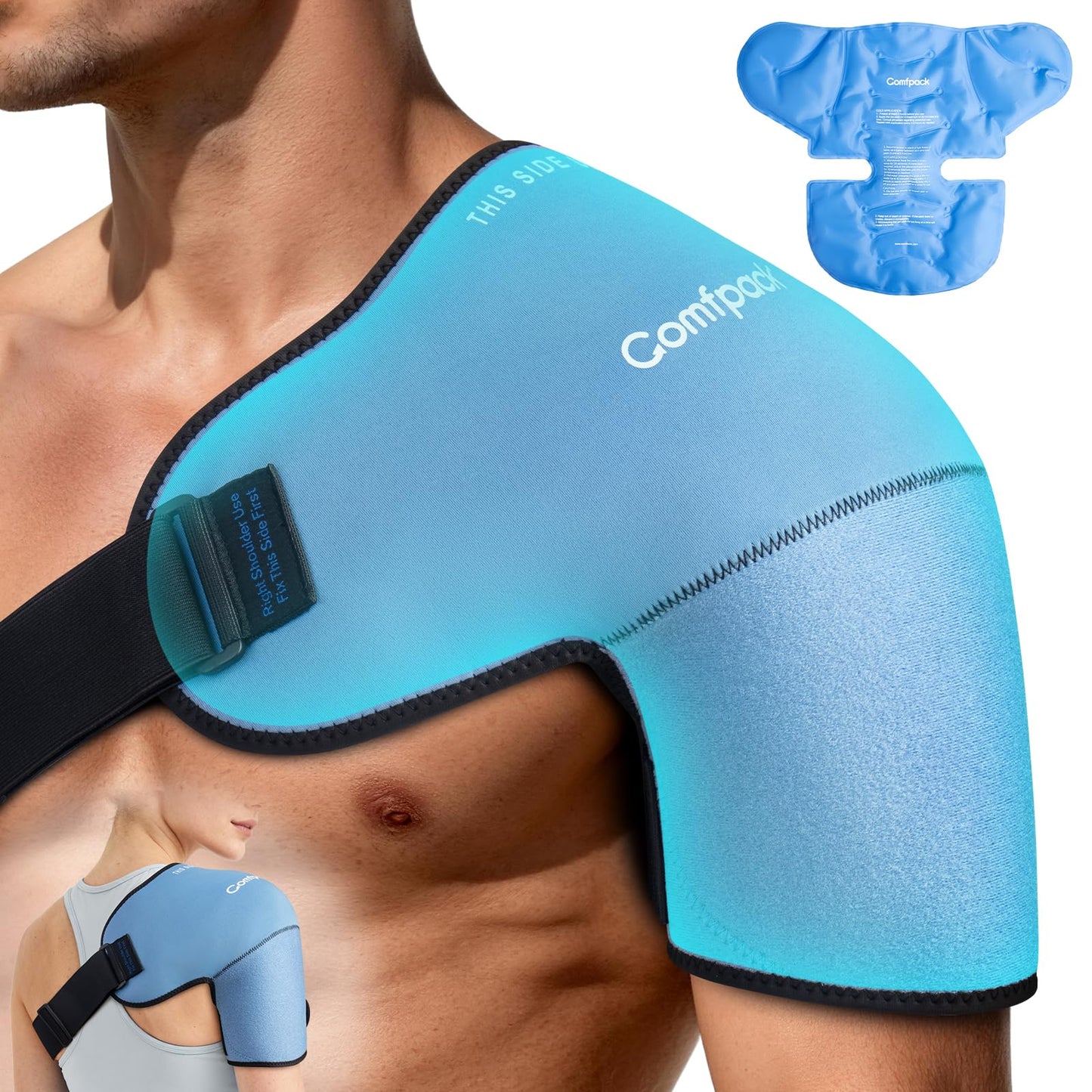 Comfpack Shoulder Ice Pack Wrap, Shoulder Brace Compression Sleeve for Rotator Cuff and Arm, Cold Therapy Wrap for Injuries, Bursitis, Tendinitis, Surgery Recovery, Easy to Put On & Take Off