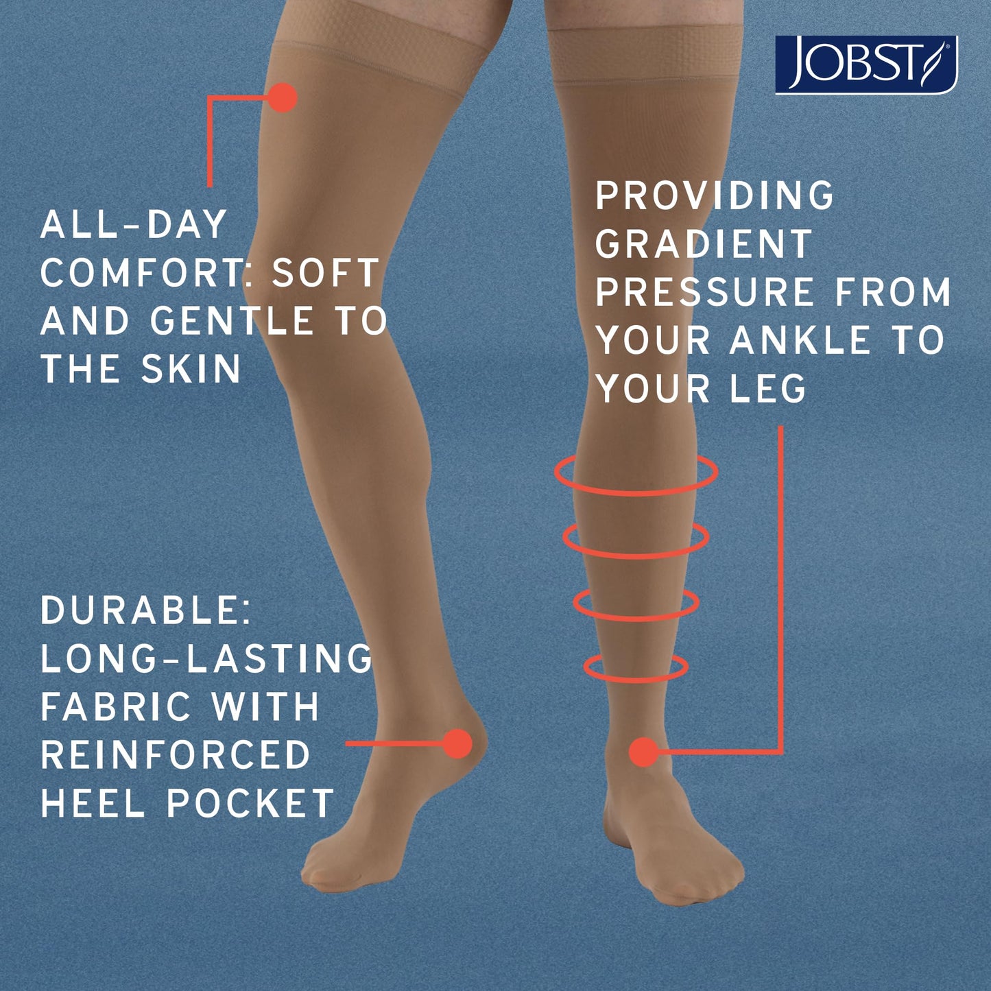 JOBST Relief Thigh High Graduated Compression Stockings 15-20mmHg - Comfortable Unisex Design with Silicone Dot Band - Open Toe, Beige, Medium