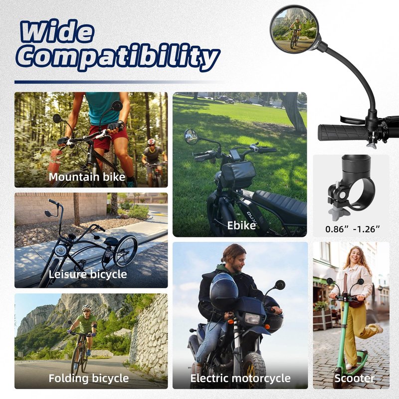 West Biking Bike Mirror Handlebar Mount, Adjustable Rotatable Bicycle Rear View Mirror, Wide Angle Acrylic Convex Safety Mirror for Mountain Road Bike