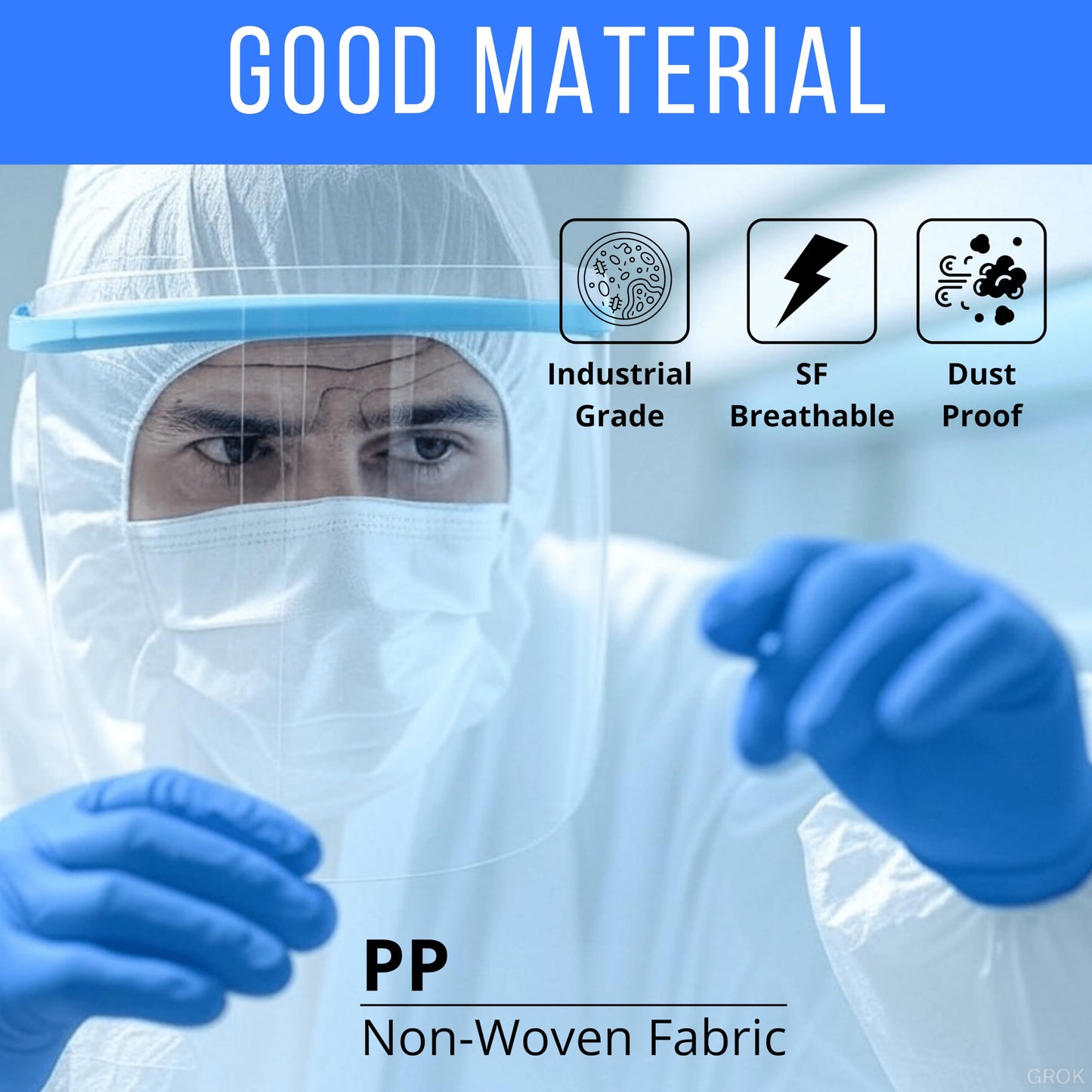 Hazmat Suit Disposable Full Body Hazmat Suit PPE Equipment with Protective Face Shield, Disposable Face Masks Pair of Blue Nitrile Gloves and Shoe Covers Coveralls for Men and Woman (Large)
