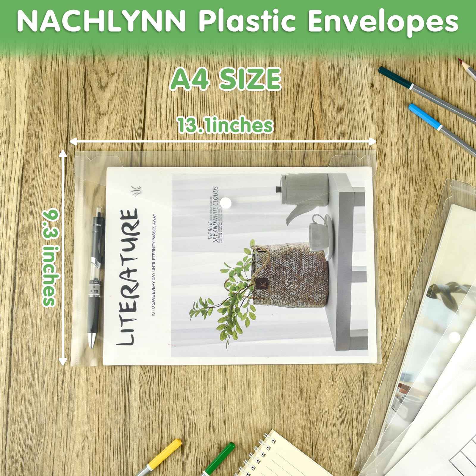NACHLYNN 108 Pack Plastic Envelopes Poly Envelopes with Snap Closure A4 Size Clear Document File Folders Organizers Clear File for School Office Supplies