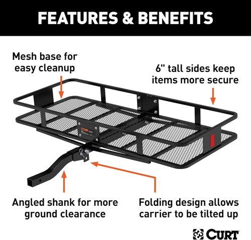 CURT Cargo Carrier - 500 lbs Capacity Hitch Basket | 60" x 23.5" x 5.5" | Fits 2" Receiver