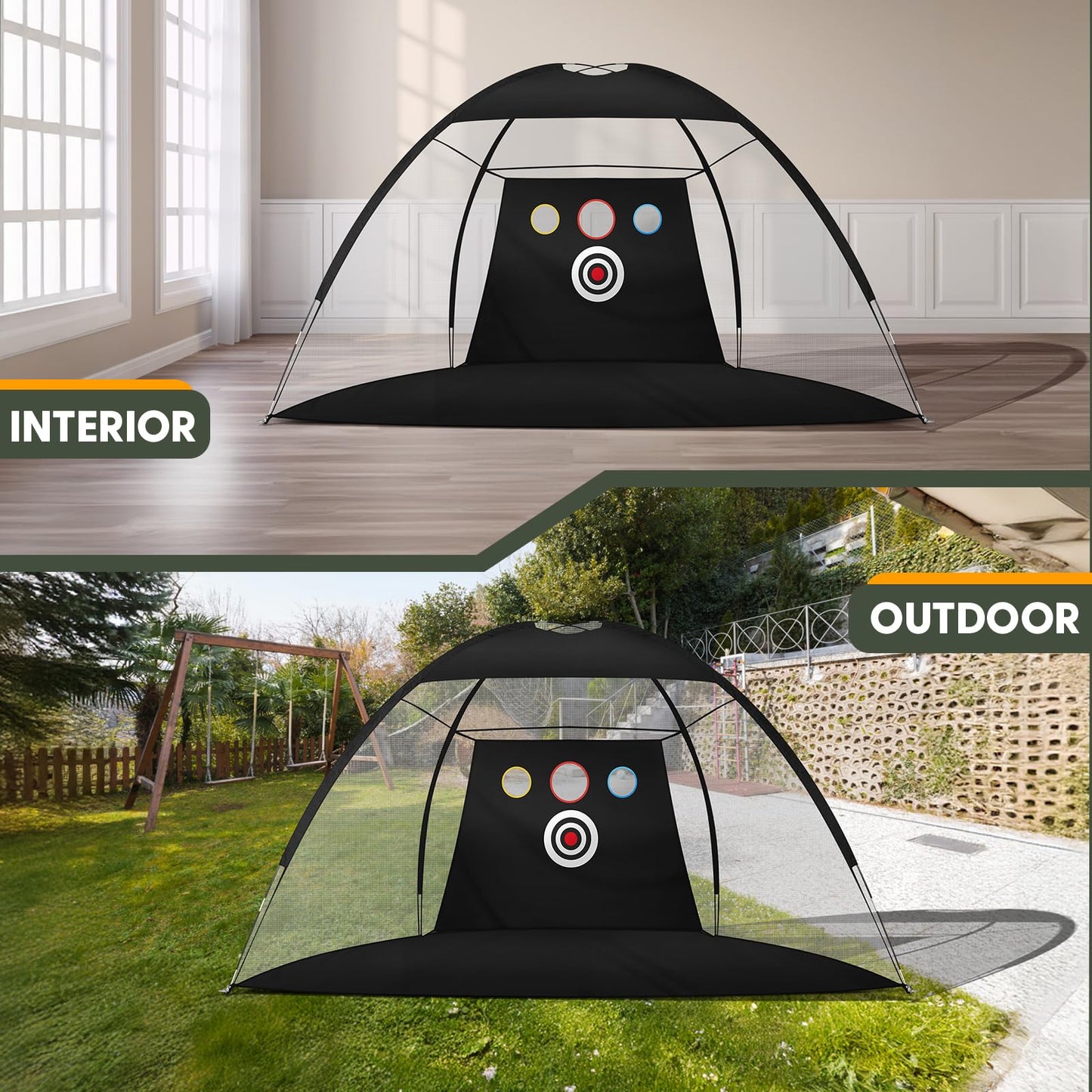 10x7Ft Golf Practice Net, Golf Net for Backyard Driving Real GolfBalls, All in 1 Golf Hitting Nets with Tri-Turf Mat, Impact Target, 10 Balls, 7 Tees, 2 Rubber Tees, Carry Bag