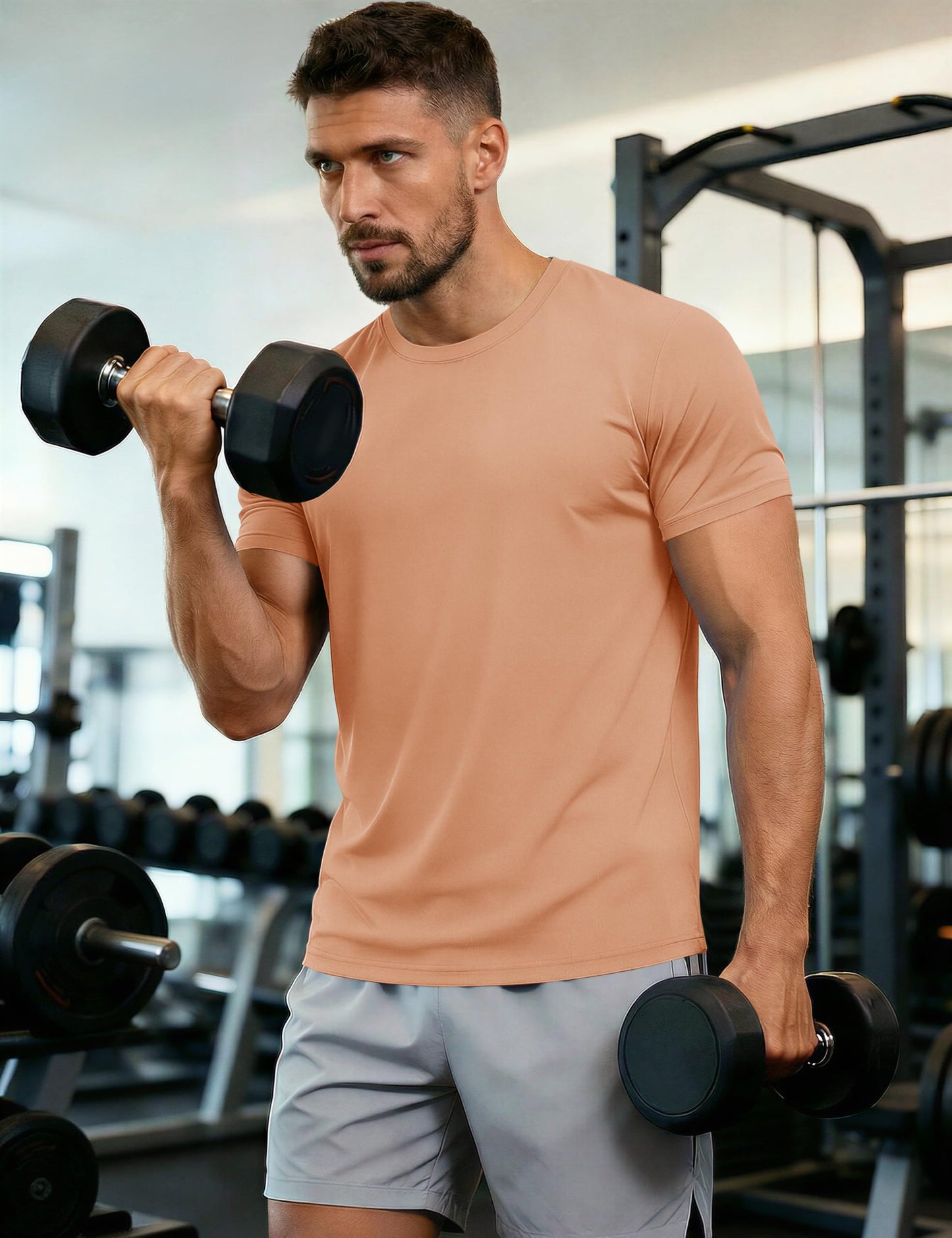 Mens Short Sleeve T Shirts Dry Fit Shirts Summer T Shirts UV Protection UPF 50 Shirts Athletic Active T-Shirt Apricot M