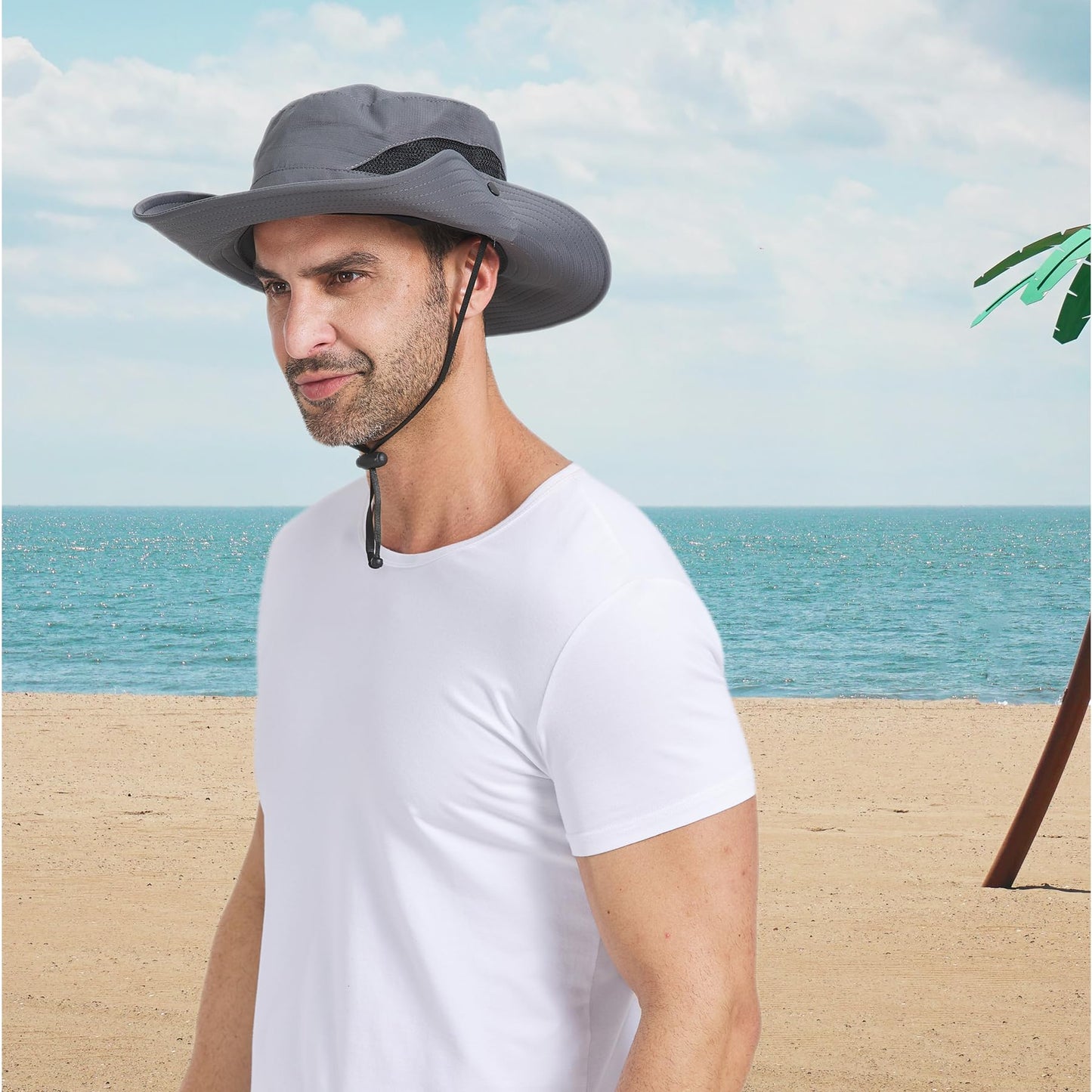 PFFY Sun Hats for Men Women Wide Brim Bucket Hat Hiking Fishing Hat Blue