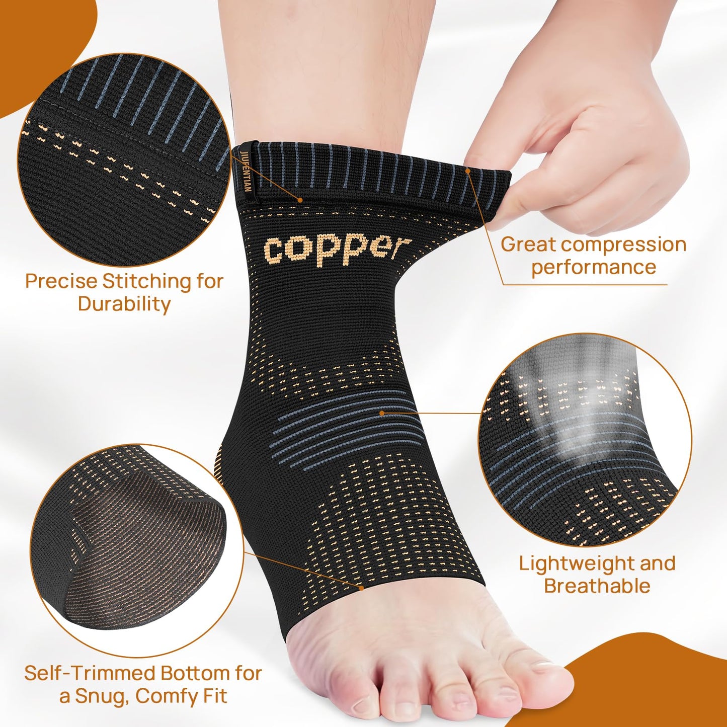JIUFENTIAN Copper Ankle Brace for Achilles Tendonitis Women and Men (2 pack) - Breathable Ankle Support Brace for Sprained, Sprain,Sports Injury Recovery,Copper Infused– Foot Pain Relief (Large)