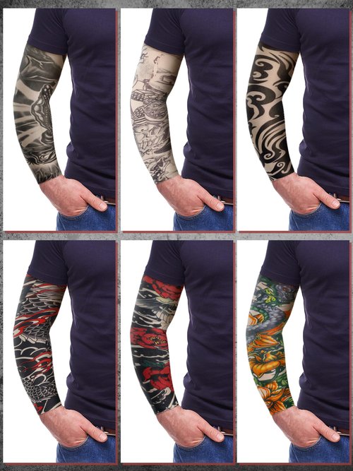 Boao 20 Pcs Men's Cooling Arm Sleeves Long Fingerless Arm Cover Anti Slip UV Protection Sun Temporary Tattoo Sleeves(Multi Style,Classic Colors,Medium)