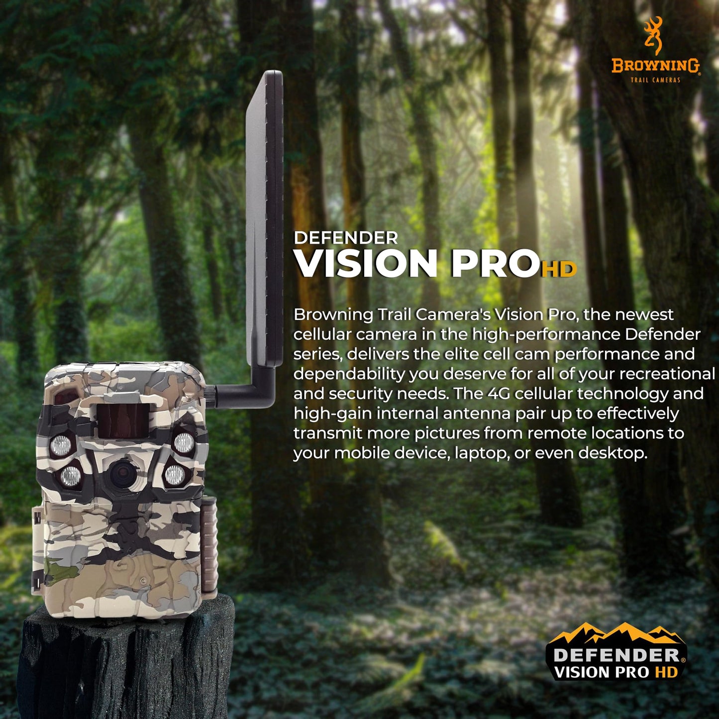 Browning Cellular Trail Camera Defender HD 24MP Trail Camera OVIX Camo Pattern Dual SIM Hunting Game Trail Camera, 110' Night Detection Range & Smartphone Cpompatible Trail Camera
