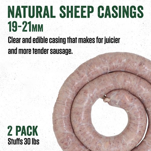 LEM Products Natural Sheep Casings, 19-21mm, Edible Sausage Casings, Stuffs Approximately 30 Pounds, Great for Snack Sticks, Breakfast Sausage Links, and More, 5.1 Ounces, 2 Pack