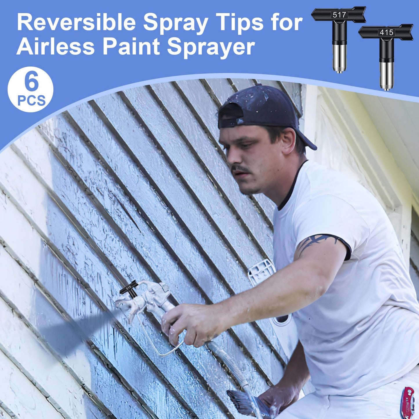 Gyfent Spray Tips, 6Pcs Airless Paint Sprayer Tips Reversible Spray Tips for Airless Paint Sprayer Machine Spray Paint Nozzles for Airless Paint Spray Guns House Painting DIY (211 313 415 515 517 623)