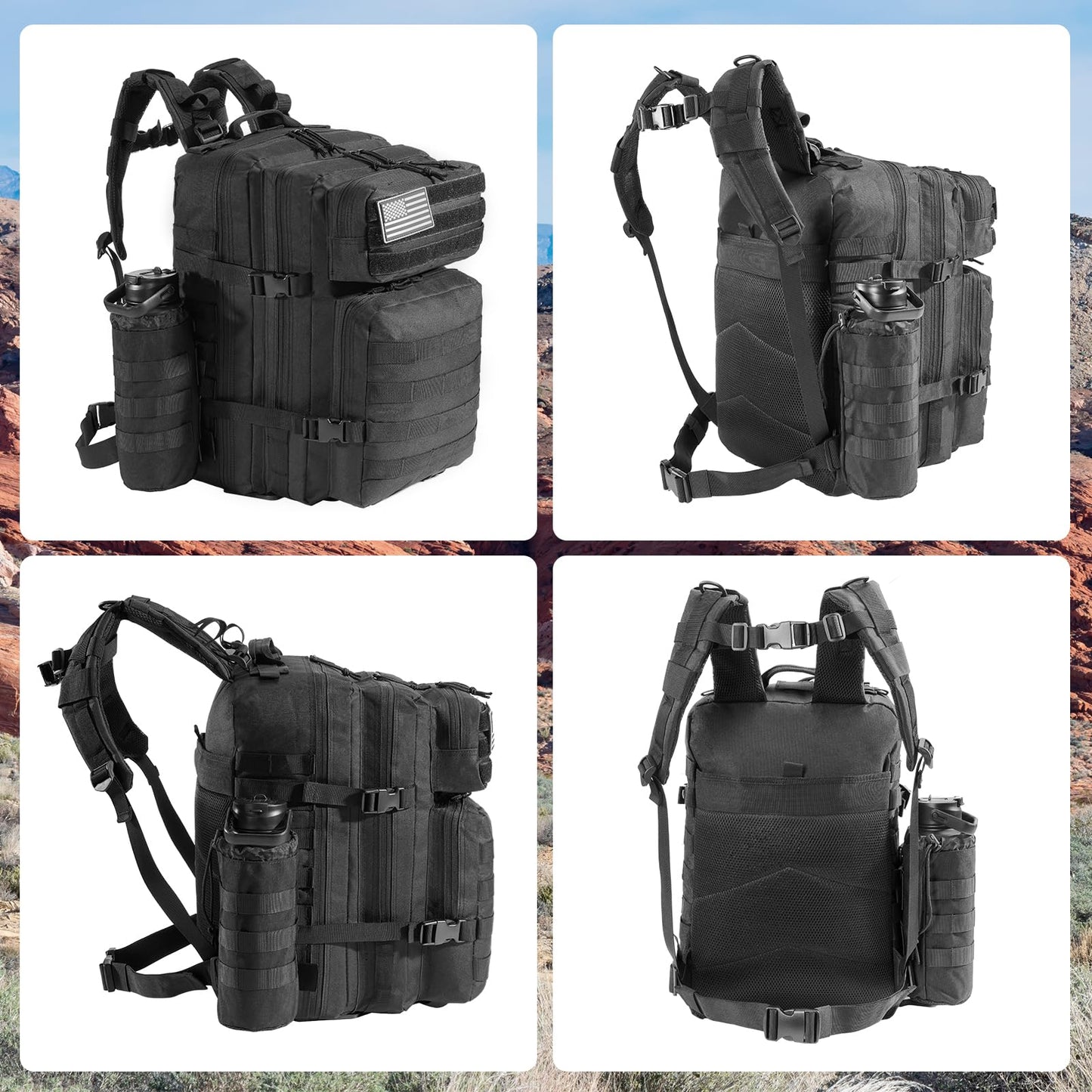 Jugbey Military Tactical Backpack for Men 45L Large Waterproof Army 3 Days Assault Pack Molle Bag Backpacks for Trekking,Camping,Hunting,Hiking (Black)