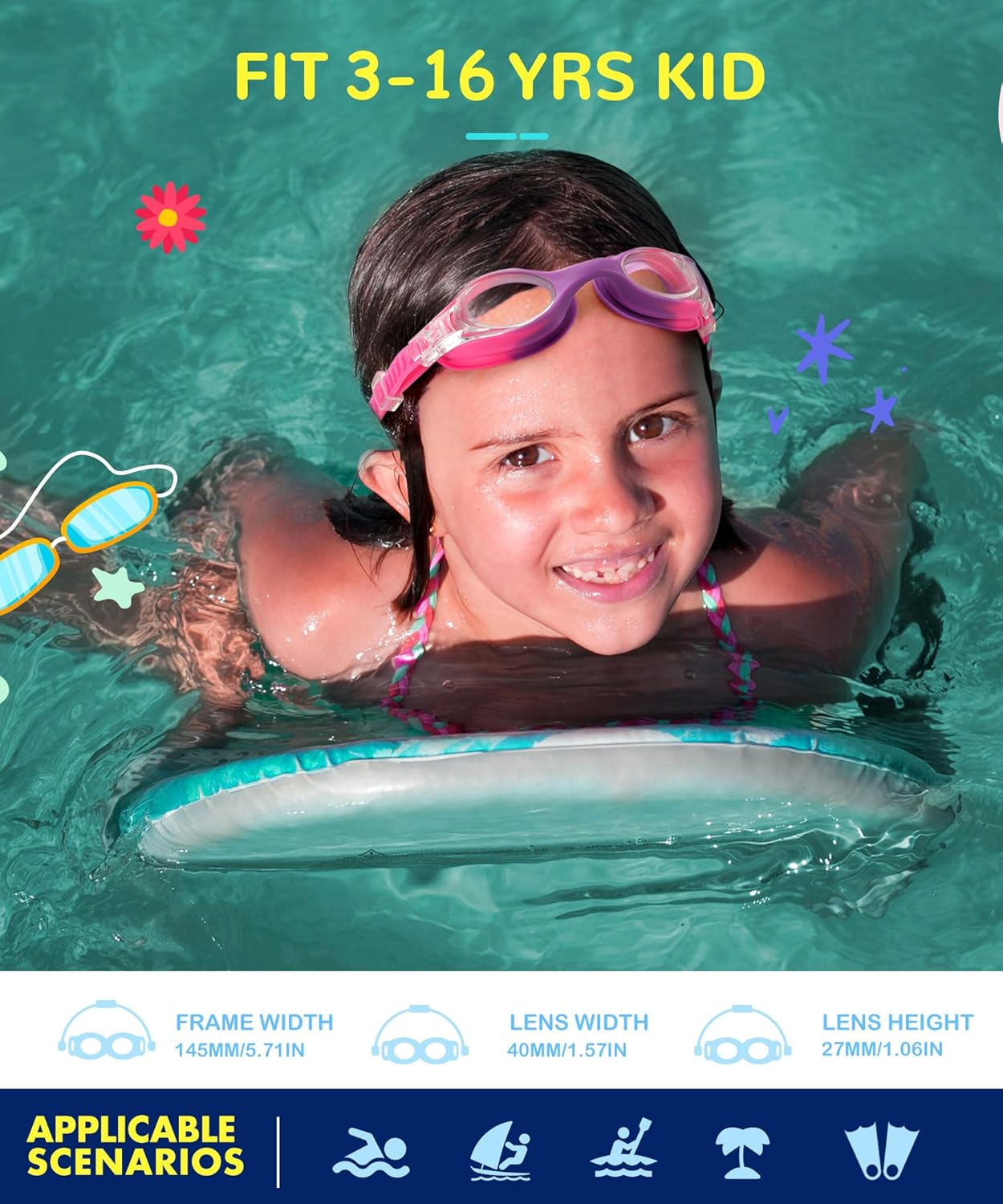 NSSIW Kids Swim Goggles - Anti-Fog, No Leak Design | 2 Pack for Ages 3-16