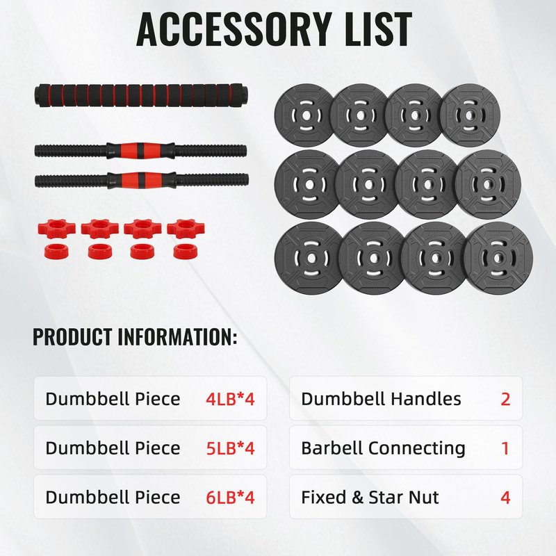 Fitvids Multi-Functional Changeable Dumbbell and Barbell Kettlebell Set with Adjustable Weights, 60LBS, 2 in 1