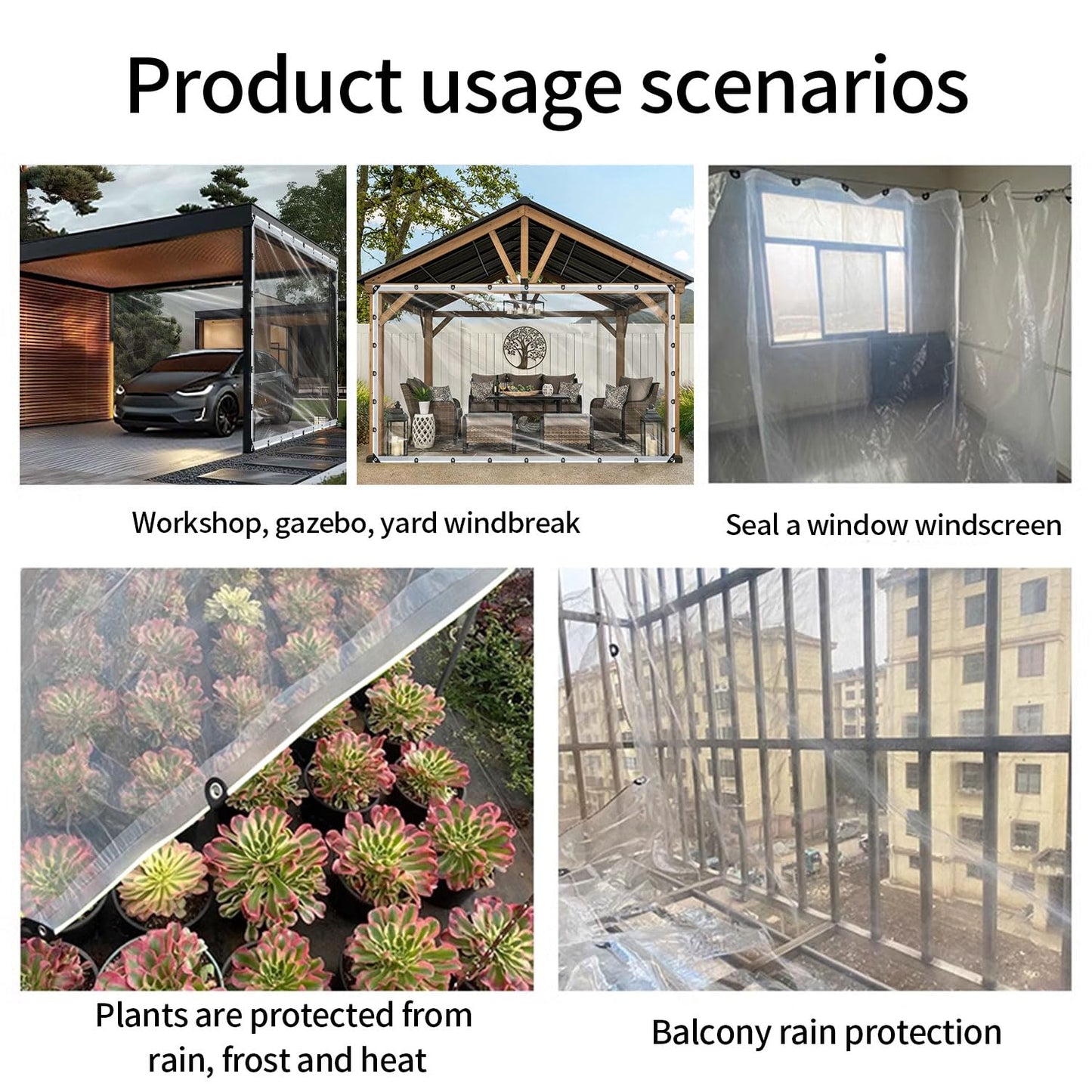 Clear Tarps Heavy Duty Waterproof, 6x10ft Upgraded Edge Heat Fused Tear Resistant,Clear Tarps with Grommetsfor Patio Fencing,Rain, Wind, Cold, Chicken Coops,and More（Windproof Rope and Tie-Downs）