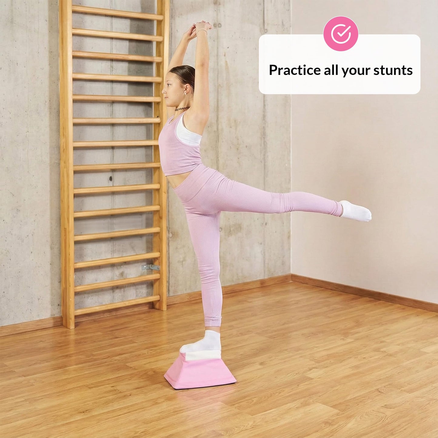 Stunt Trainer Stand for Cheerleading | Portable Cheer Balance Trainer | Stunting Flyer Practice Platform | Lightweight Gymnastics Balance Block | Cheerleading Equipment for Safe Skill Training (Pink v2)