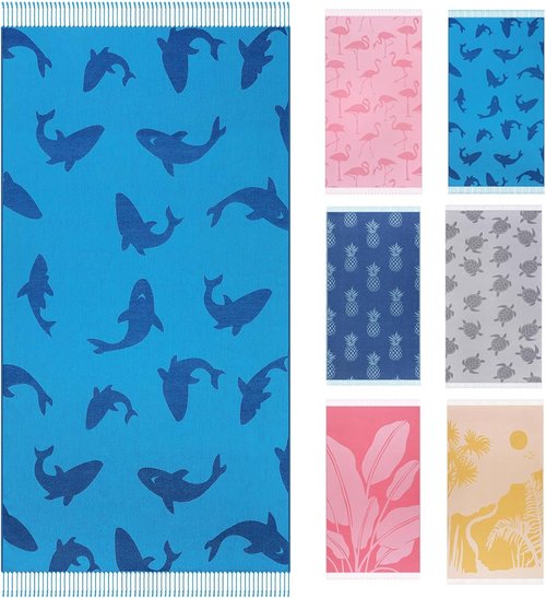 Genovega Oversized Cotton Beach Towels - Lightweight Quick-Dry Sandless Pool Towel | 72"x36" Blue Whale