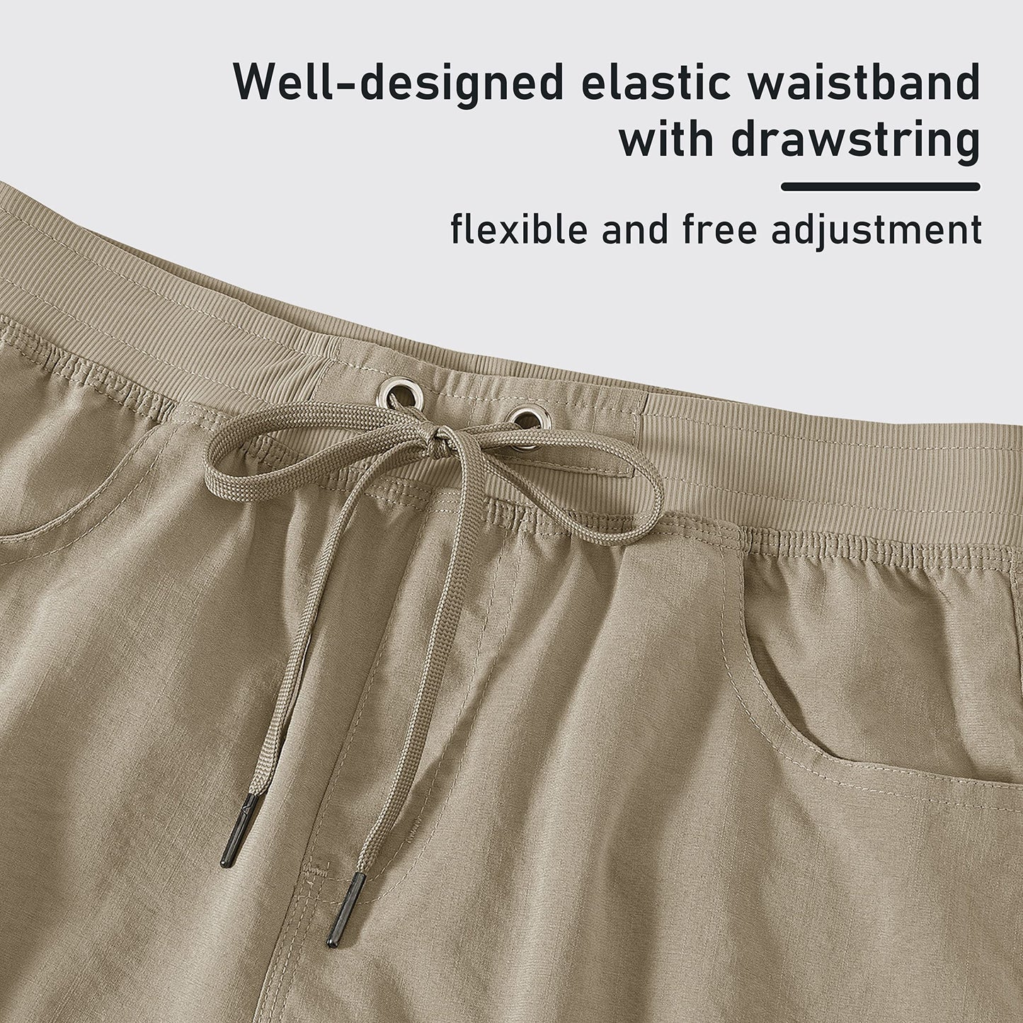MoFiz Women's Hiking Long Shorts 10" Quick Dry Cargo Shorts for Women Lightweight Knee Length Athletic Shorts with Pockets Khaki XL