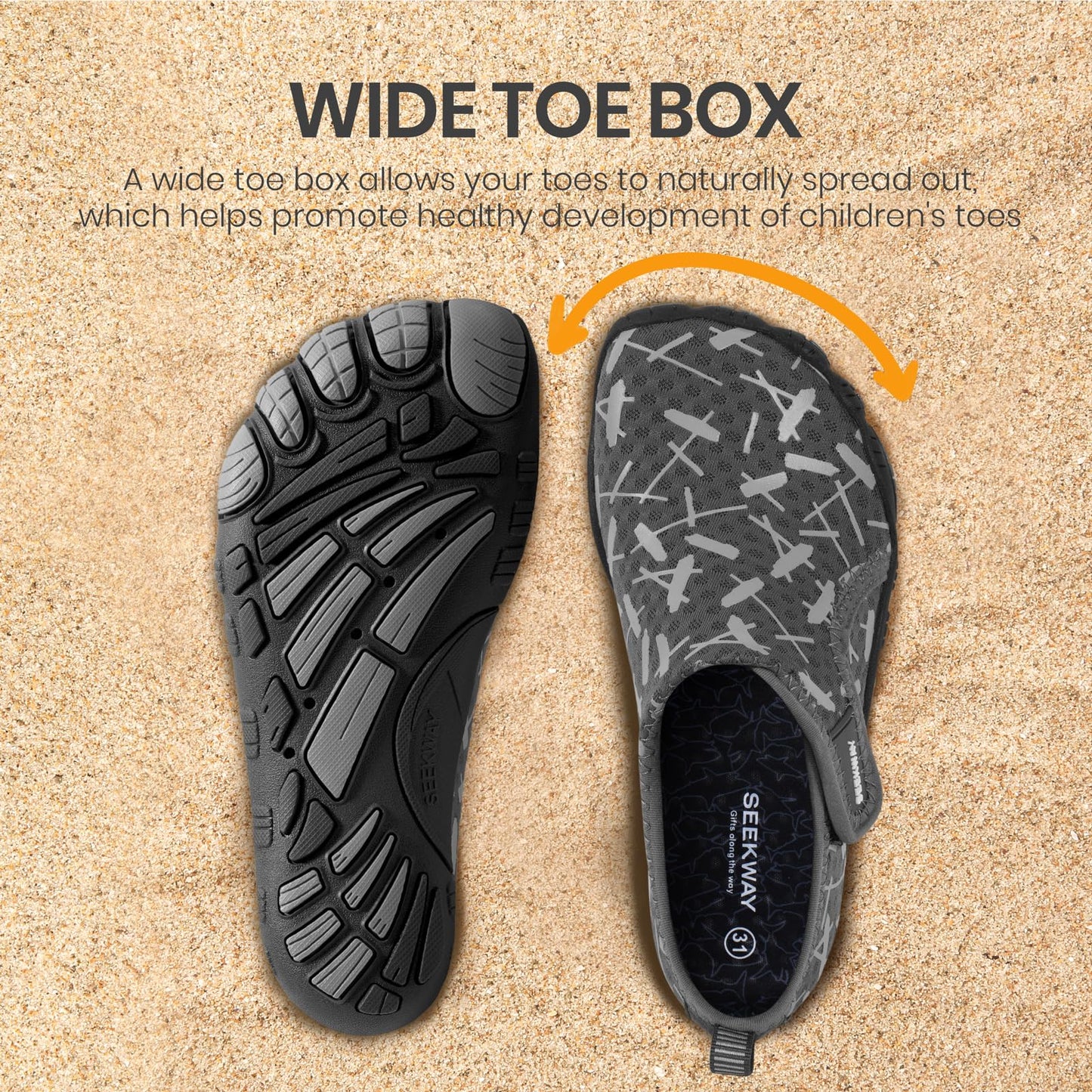 SEEKWAY Barefoot Water Shoes for Kids - Wide Toe Box and Quick-Dry Sand Shoes Toddler for Hiking Swim Beach Pool Kayak Sport Accessories, Camping Essentials Non-Slip for Boys Girls Sizes
