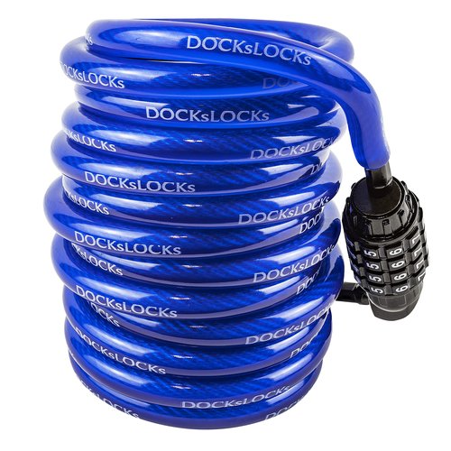 DocksLocks Weatherproof Coiled Security Cable Lock (5ft to 25ft Lengths) with Resettable Combination, Anti-Theft Protection for Kayaks, Bikes, Paddleboards, Scooter, Equipment, Bicycles and More 5ft