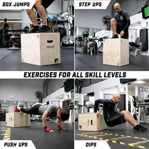 GoSports Fitness Launch Box 3-in-1 Adjustable Height Wood Plyo Jump Box for Exercises of All Skill Levels