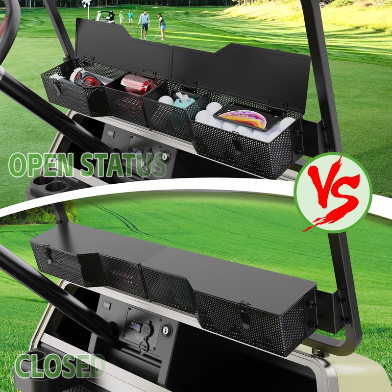 10L0L Golf Cart Front Inner Storage Utility Basket – Dash Storage Tray for Club Car DS & Precedent (2000-Up), Durable Steel with Anti-Rust Coating, Easy Installation