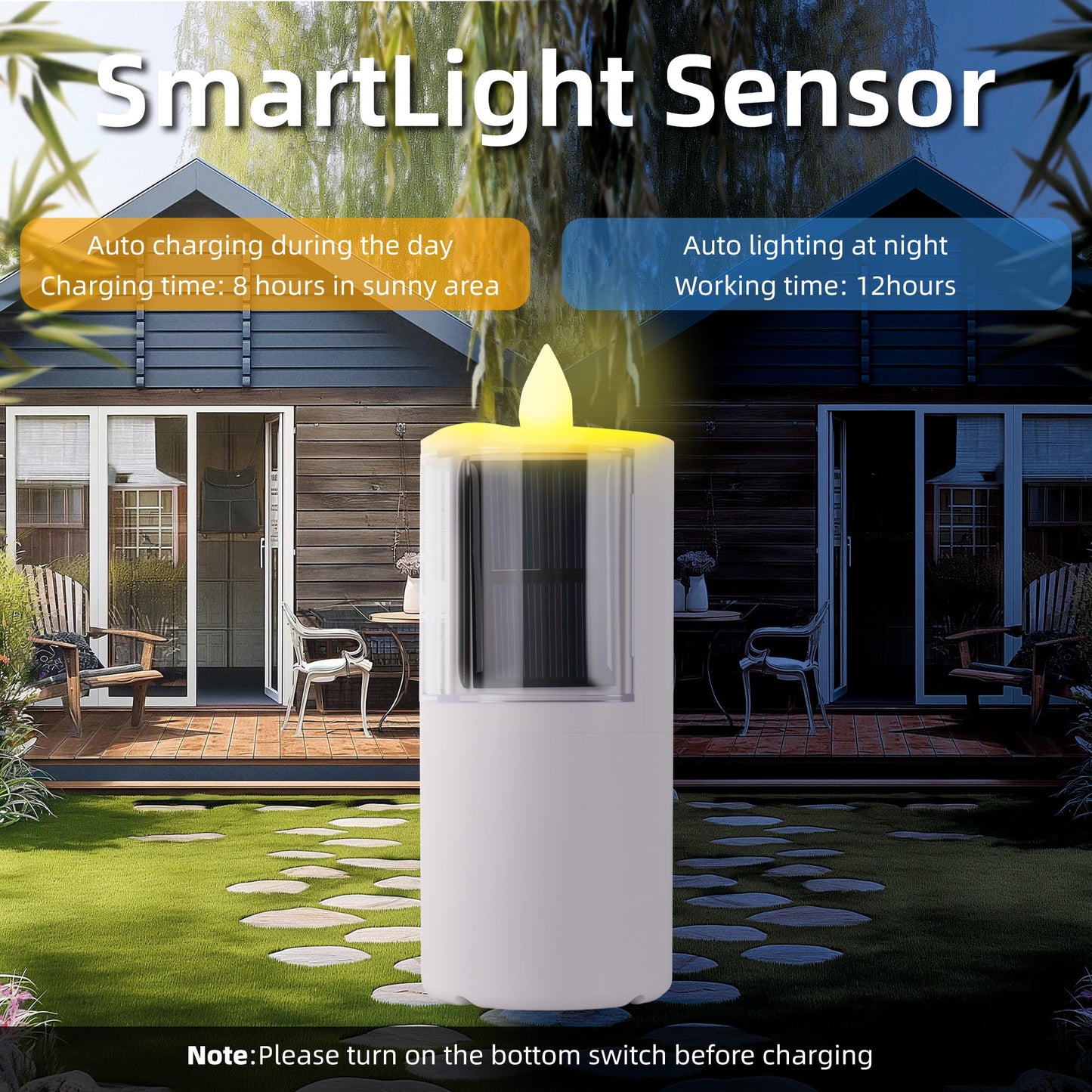 OURMEMO Solar Candles Outdoor Waterproof, Solar Candles for Cemetery, 2.5"x6.5",Dusk to DAW,for Cemetery Grave Garden Patio Yard Lawn Decoration (Set of 1)