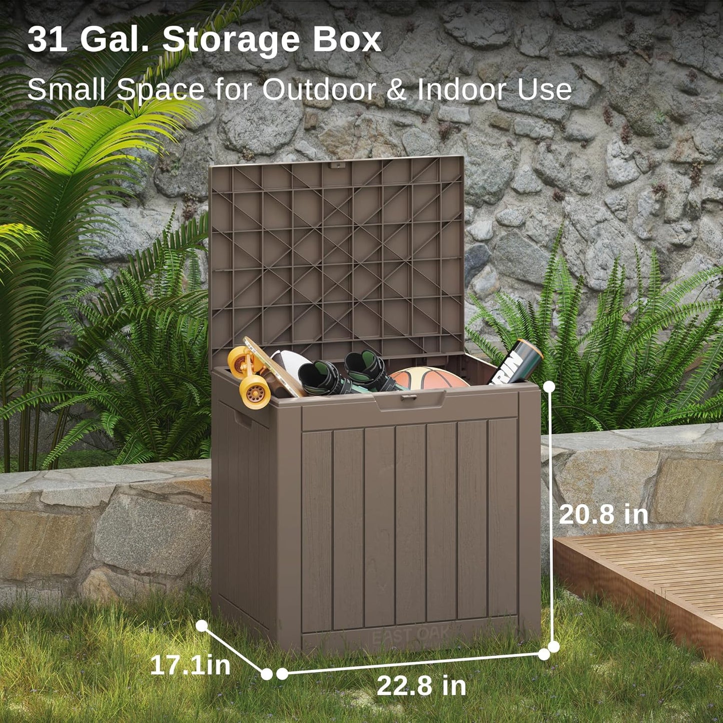 31 Gallon Waterproof Outdoor Storage Box - Lockable Resin Deck Bin for Patio Cushions & Tools - UV Resistant, Black