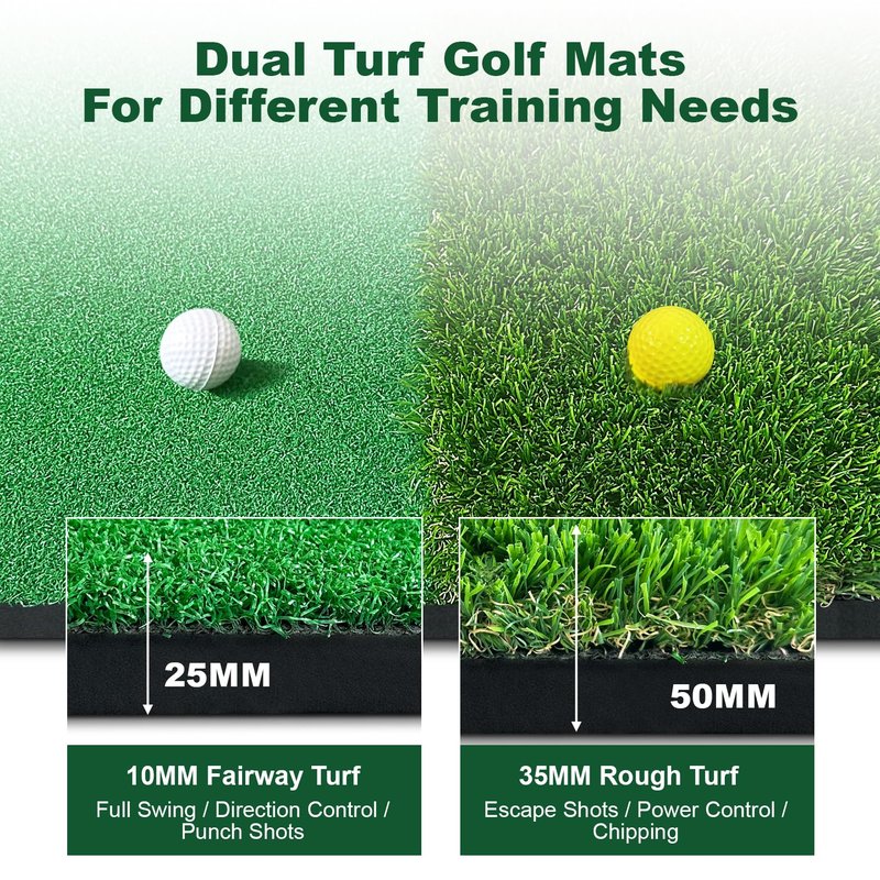 Premium Dual Turf Golf Hitting Mat, 5x4FT Thickened 25mm/50mm Golf Practice Mats Outdoor Indoor, Swing Chipping Training Turf Matt for Backyard, Garage, Driving Range, Gift for Men Dad Golfer