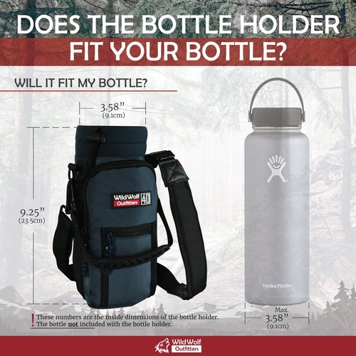 Wild Wolf Outfitters Water Bottle Holder for 40 ounce Bottles - Blue - Carry, Protect and Insulate Your Best Flask with This Carrier w/ 2 Pockets & an Adjustable Padded Shoulder Strap