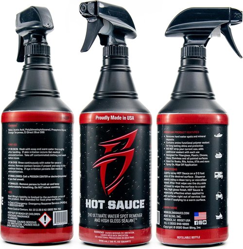 Boat Bling Hot Sauce Hard Water Spot Remover - High-Gloss Wax Sealants, 32 oz., Black