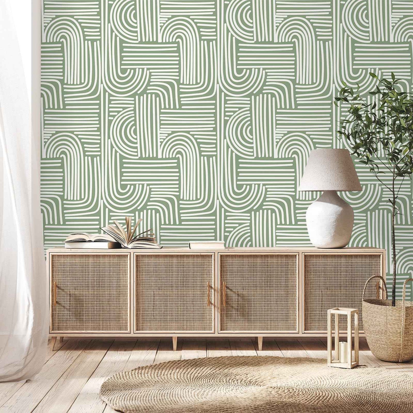 VEELIKE Sage Green Geometric Peel and Stick Wallpaper Boho Abstract Geometric Wallpaper for Bedroom Bathroom Accent Wall 17.7''x118'' Removable Art Deco Wall Paper Green Contact Paper for Cabinets