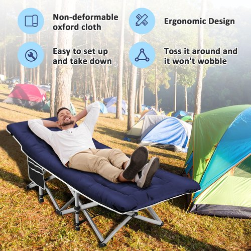 HABUTWAY Camping Cots for Adults with 600lbs Load Capacity, Folding Camping Cot with Mattress, Sleeping Cots for Adults with Carry Bags for Travel,Beach,Patio,Home Office,Nap Time(Blue)
