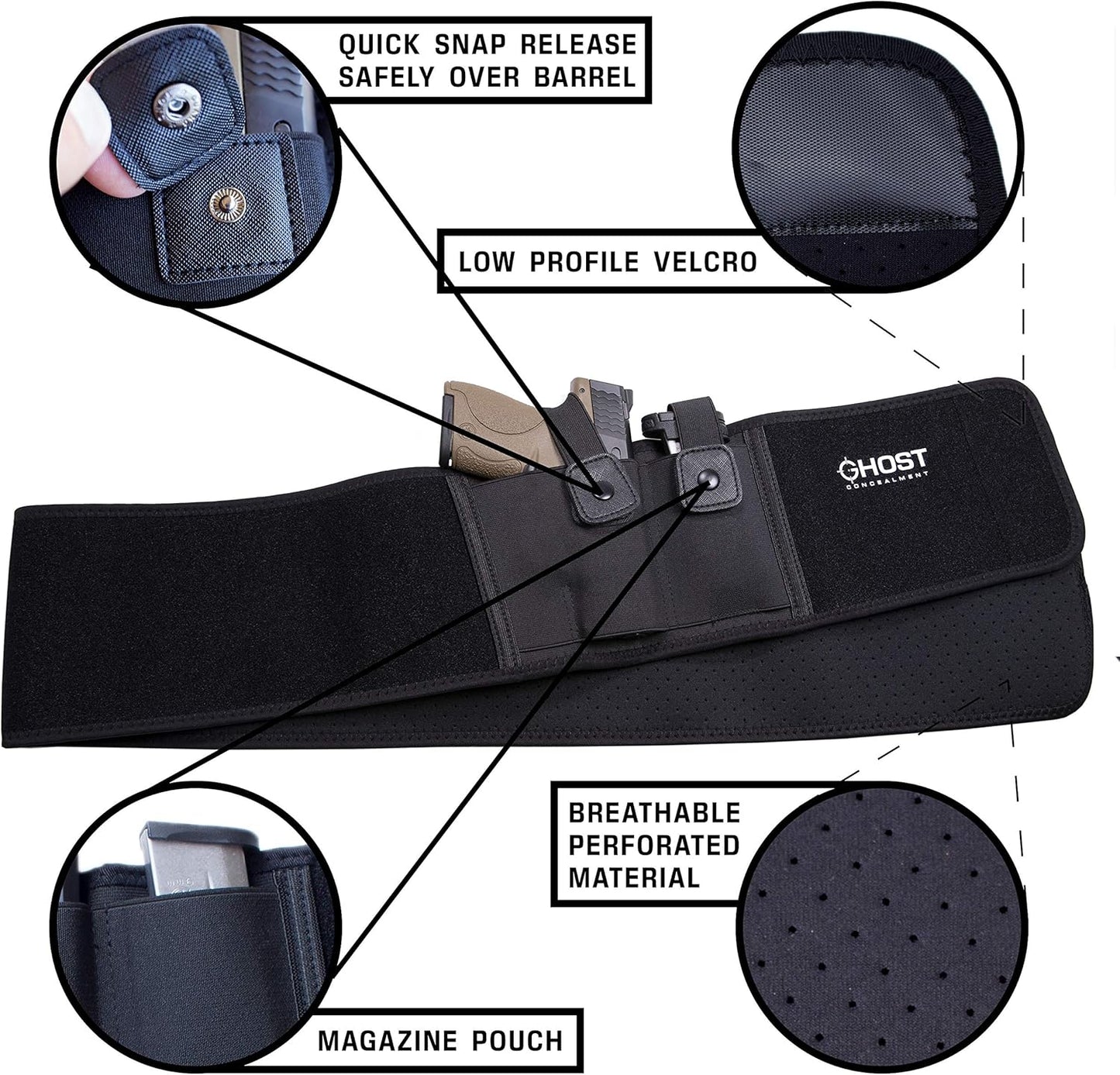 Skiennix Belly Band Holster - Concealed Carry for Men & Women | Fits Glock 19, 17, 42, 43 & More
