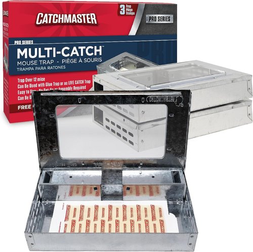 Catchmaster Multi-Catch Mouse Trap - Humane Indoor Pest Control | 3-Pack with Replaceable Glue Boards