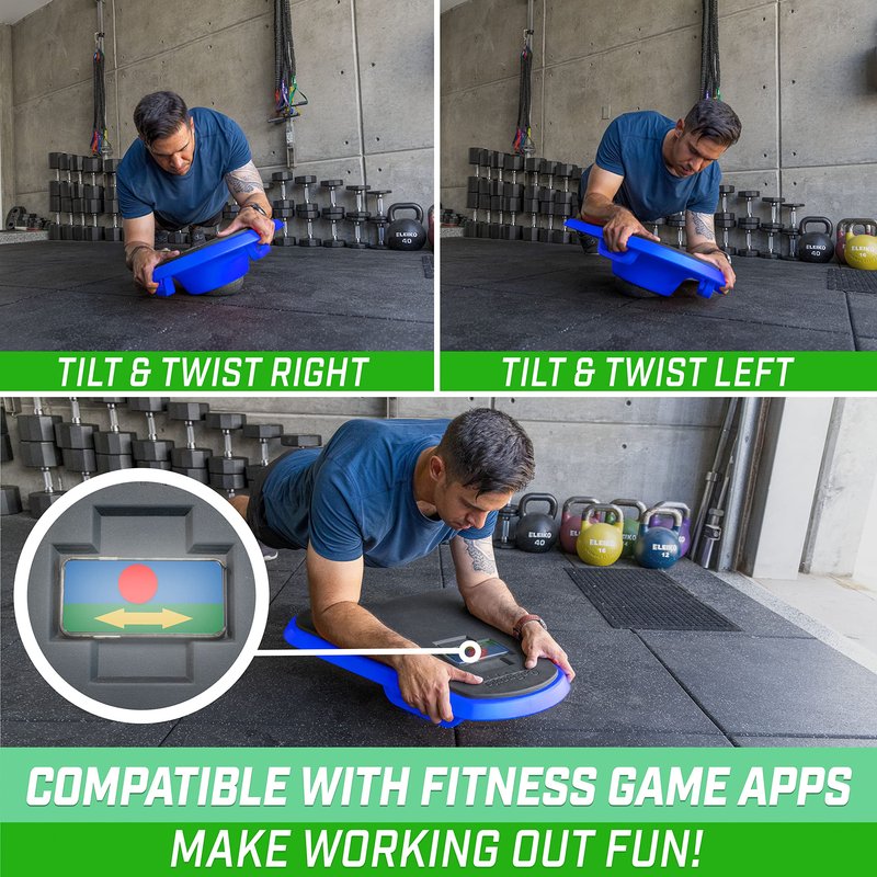 GoSports Fitness Core Hub Plank Board with Smart Phone Integration for Full Body Workouts, Blue