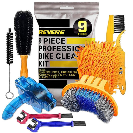 Revere 9-Piece Bike Cleaning Kit – Comprehensive Bicycle Maintenance Set with Chain Cleaners, Sprocket Scrubbers and Brushes