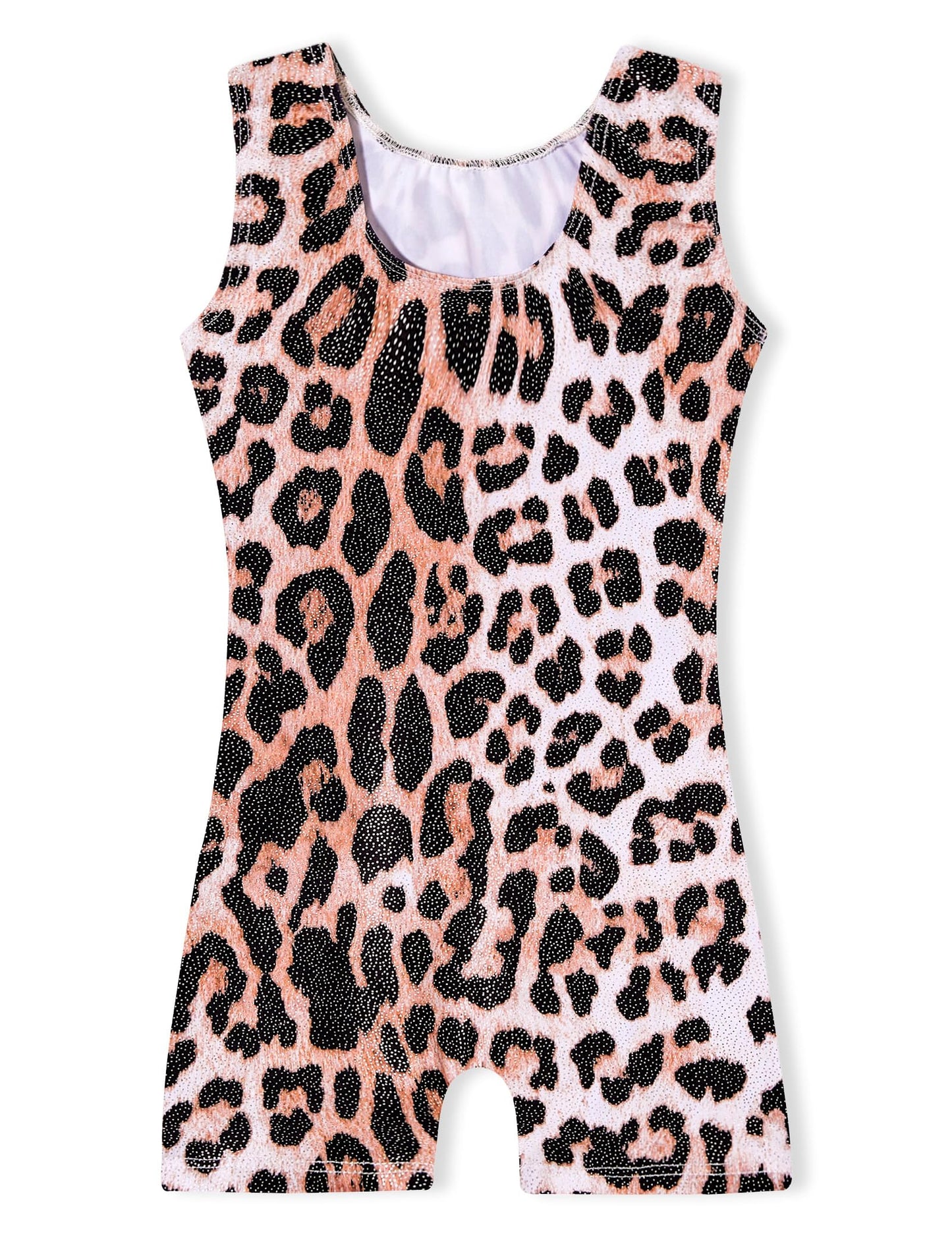 Domusgo Gymnastics Leotards for Girls 7-8 Years Old Shiny Brown Leopard One Piece Unitards with Short