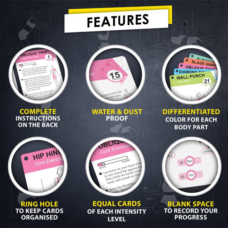 Flexies Wall Pilates Workouts For Women - 58 Exercise Cards with Wall Pilates Workout Postures, Instructions & Breathing Tips | Free Ring & Dry-Erase Marker to Create a Customize pilates at home Exercise Chart