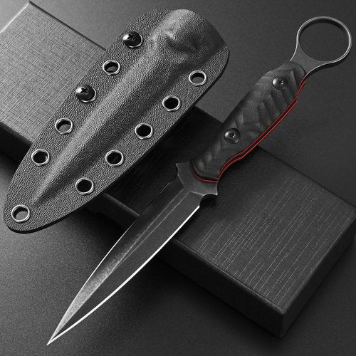 Ccanku C1340 Fixed Blade Knife AUS-10 Black Stonewashed Steel Blade G10 Handle EDC Straight Knife for Outdoor Camping Survival Hiking(Black)