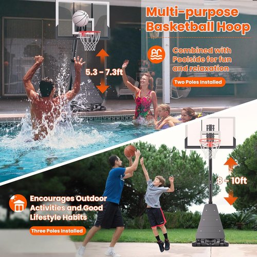 Feelwin Basketball Hoop - Adjustable 10ft Height | Durable 45/48in Steel Frame for Youth & Adults