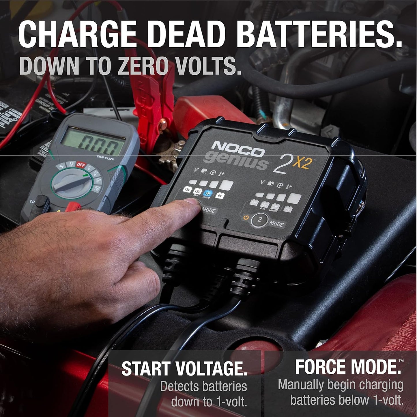 NOCO GENIUS2X2 Smart Battery Charger - 4A 2-Bank Automatic Maintainer for 6V/12V Lead-Acid & Lithium