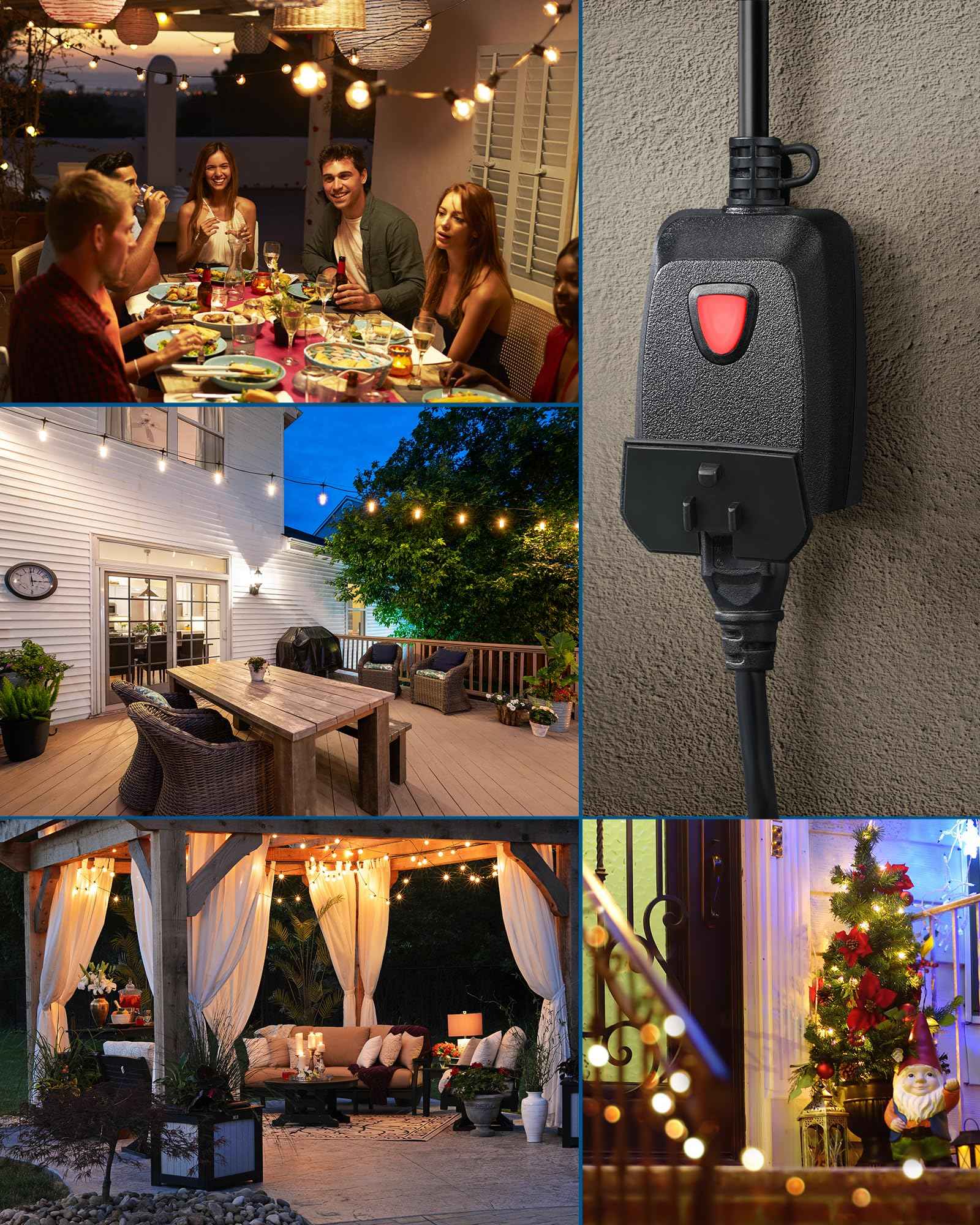 DEWENWILS Outdoor Dimmer for String Lights, 100FT Remote Range, IP44 Waterproof Plug-in Dimmer for Garden, Patio, Porch, 4 Level Brightness Button, Max 150W Dimmable LED/300W Tungsten Bulbs