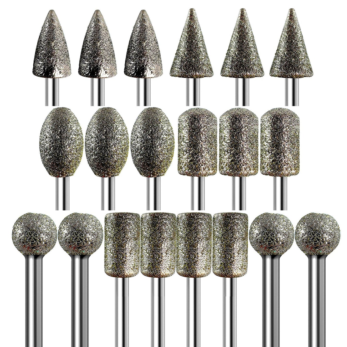 Diamond Grinder Bits for Dremel Tool Accessories, 20Pcs, 1/8" Shank, 120-Grit, Rotary Tool Diamond Bits for Stone Glass Resin Porcelain Ceramic Nail Glaze Metal Carve Engrave Polish