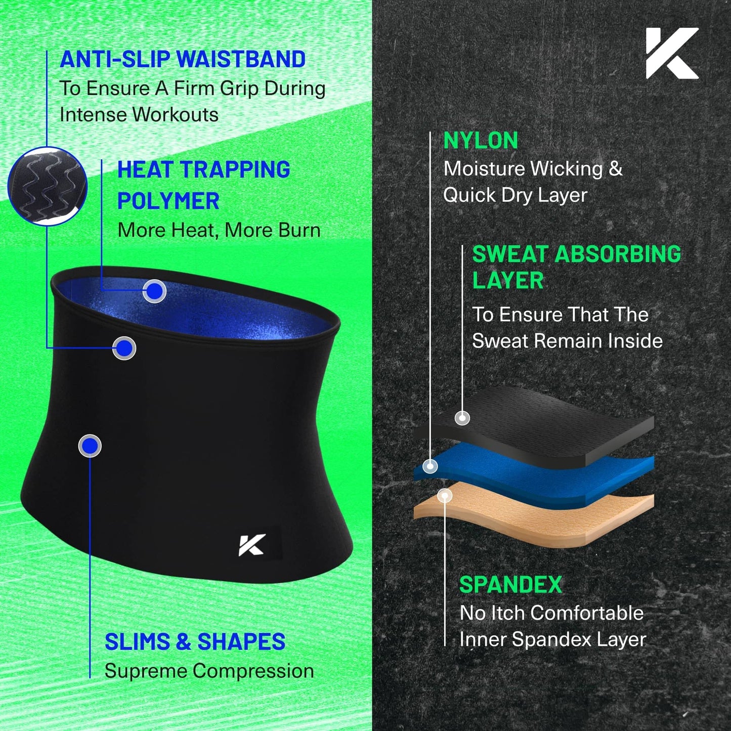 Kewlioo Men's Heat Trapping Waist Toner - Waist Trimmer Trainer Belt for Men - Comfortable & Discreet Waist Slimming Thermo Sauna Belt, Neoprene-Free Waist Cincher (Black, Small)