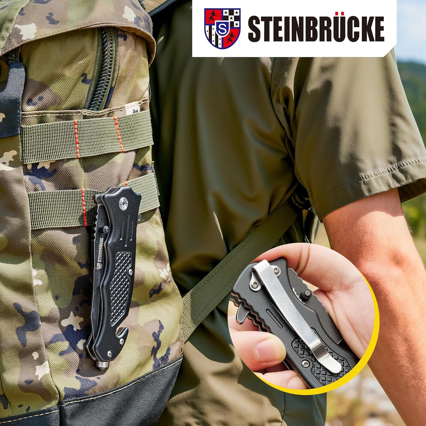 Steinbrucke Tactical Folding Knife - 3.4'' Stainless Steel 8Cr13Mov Blade | Ideal for Hunting, Camping, and Everyday Carry