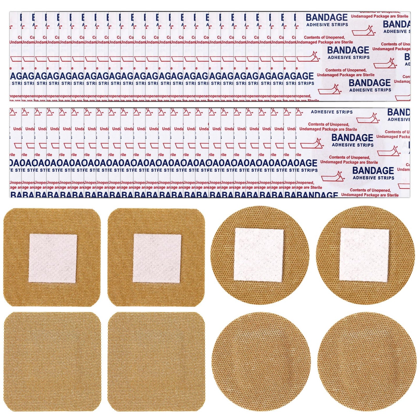 200pcs Small Spot Adhesive Bandages, 38mm/1.5in Round & Square Non-Woven Fabric Adhesive Bandage Skin Friendly Dot Strips for Face Nose Feet Hands Sensitive Skin Wounds First Supplies