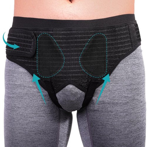 Lvyeyung Hernia Belt for Men Inguinal, Hernia Support Truss for Groin Pain Relief, Adjustable Inguinal Support Belt for Single or Double Hernia with 4 Compression Pads(M)