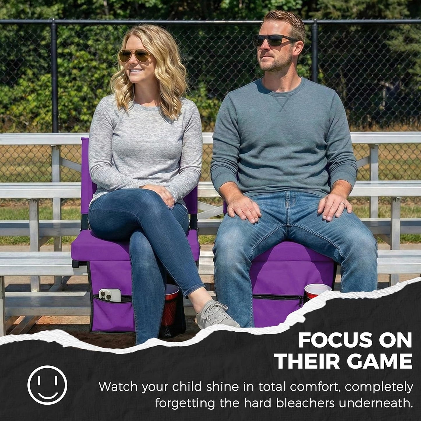 Sport Beats Stadium Seats - Comfortable Bleacher Chairs with Back Support & Cushion | Dark Purple, 1pc Regular - 17" W x 12" D x 16.5" H